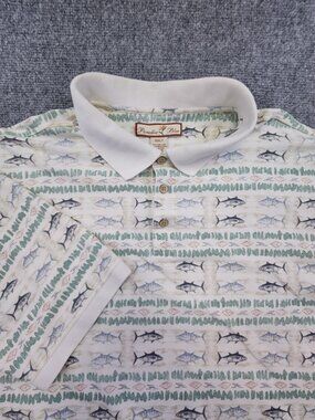 Paradise Blue Men 3XLT Tall Short Sleeve Multicolor Fish Polo Shirt Cotton Blend